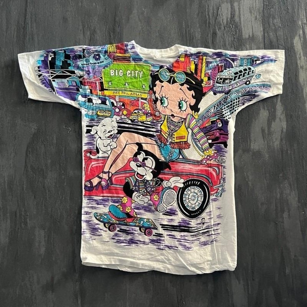 Vintage Betty Boop Shirt Large White 1990s AOP Big City USA